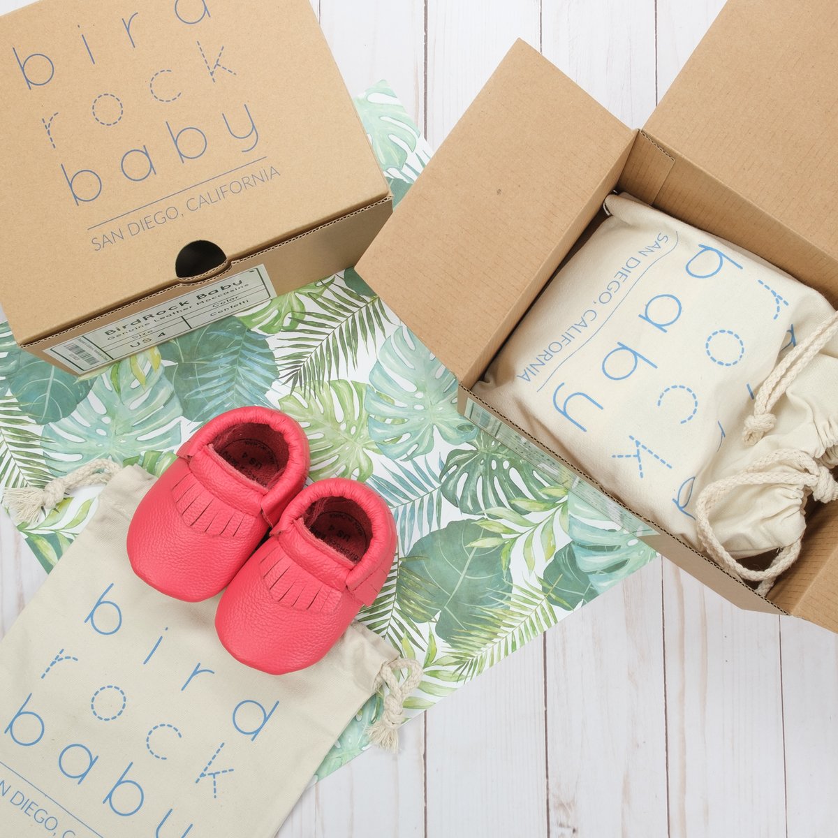 Hibiscus Leather Baby Moccasins